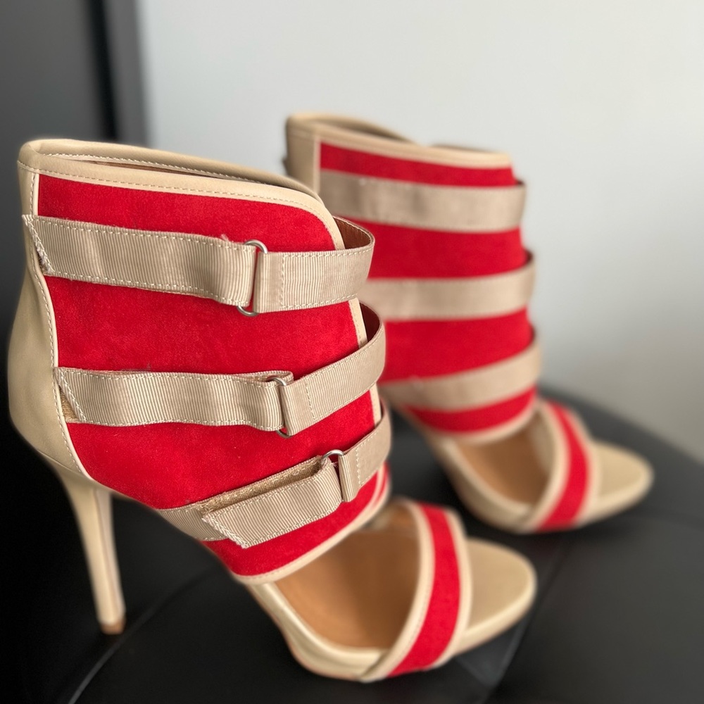 Brand New Women’s Heeled Sandals Red & Beige Size 9 - Picture 7 of 7